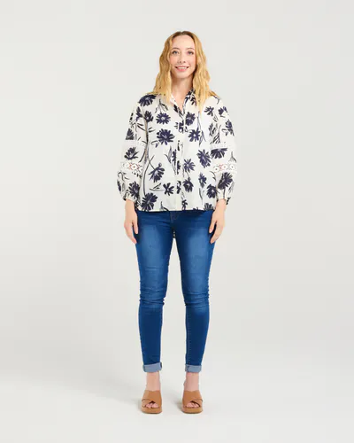 Model wearing Ink Blossom Arabella Shirt By Zafina Available at Beetees Nelson